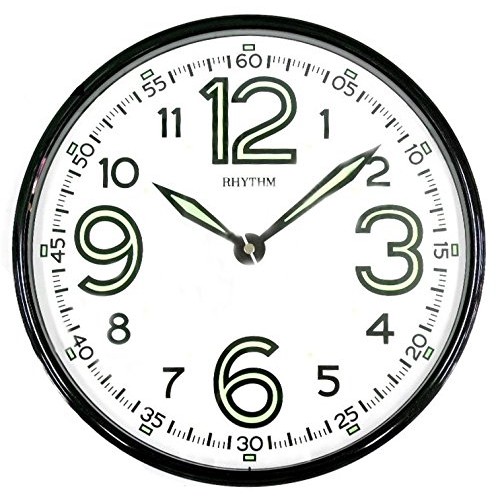 Rhythm Value Added Wall Clock Silent Silky Move,Glow In The Dark Analog